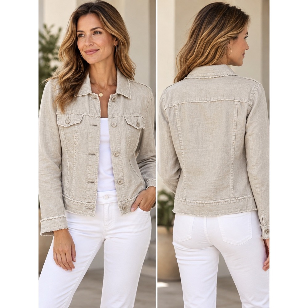 Tommy Bahama Two Palms 100% Linen Raw Edge Jacket Natural Beige Large